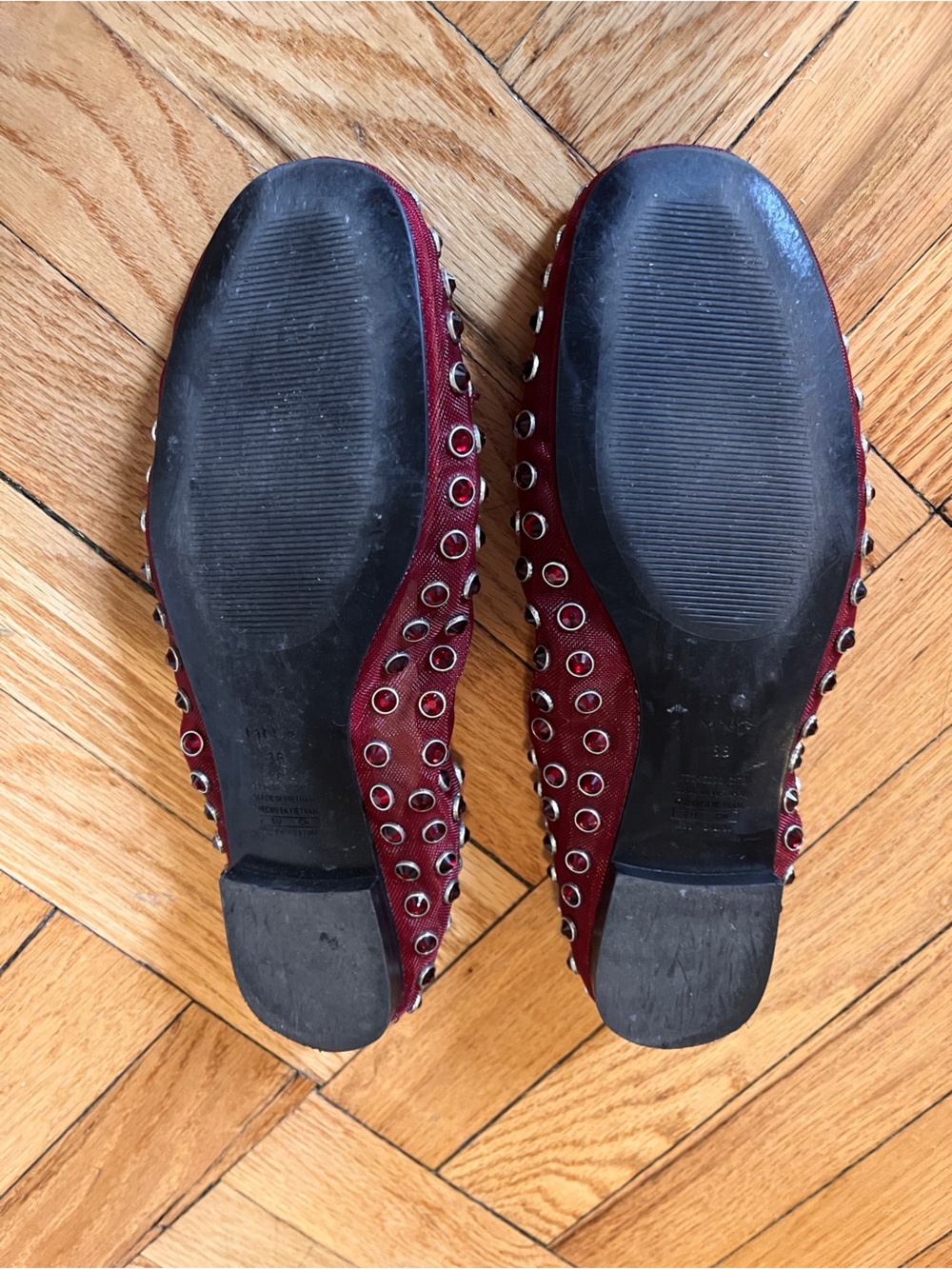 Oxblood Studded Ballet Flats with Bow - Picture 3 of 3